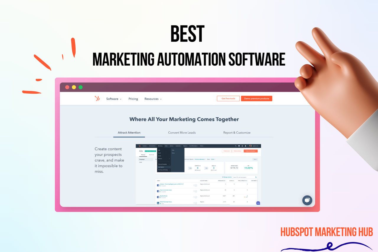 The screenshot of the web page of HubSpot's marketing hub which is a marketing automation software.