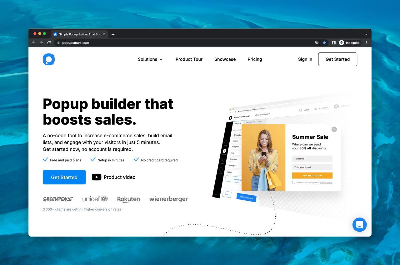The homepage of Popupsmart, the no code popup builder and form builder