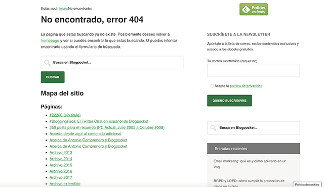 Ejemplo de error 404 Blogpocket