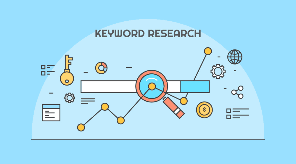 Keyword research background blue