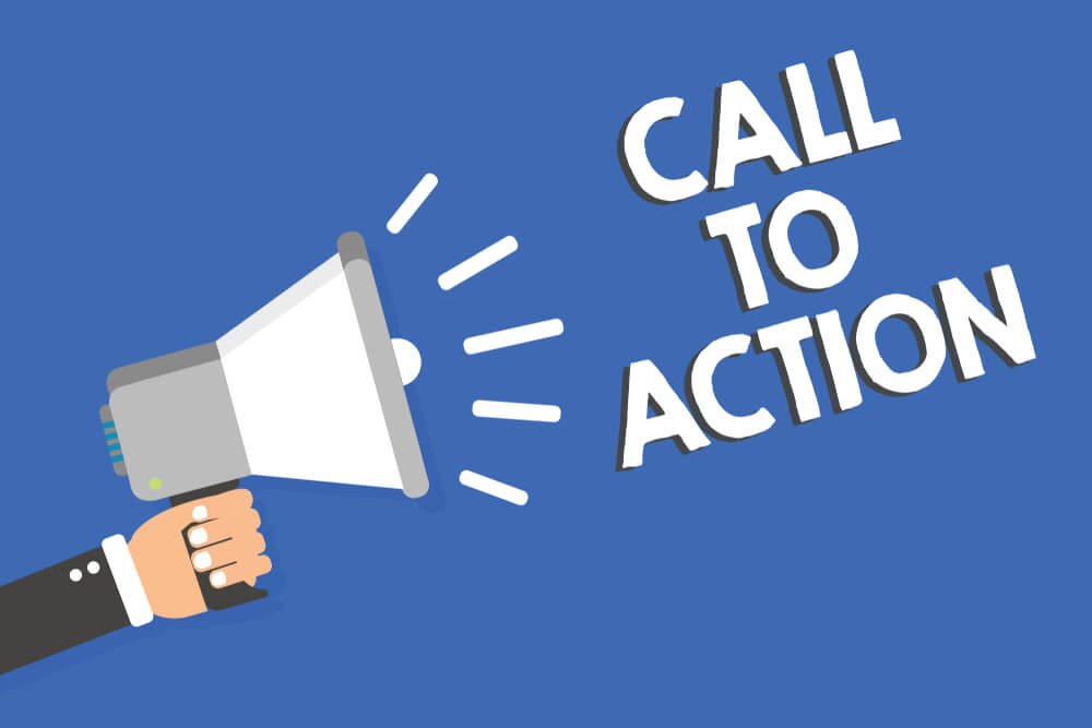 Text sign showing Call To Action. Conceptual photo Encourage Decision Move to advance Successful strategy Man holding megaphone loudspeaker blue background message speaking loud.